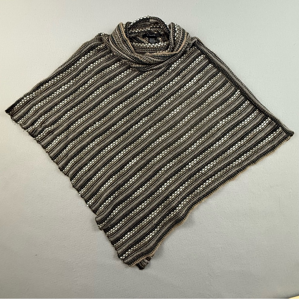 Cejon‎ Poncho Women’s One Size Turtleneck Multicolor Knit Stripe Pullover